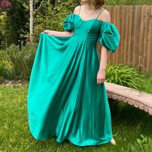 Teal Puff Sleeve Formal Dress
